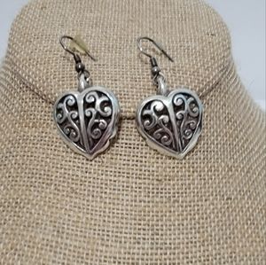 Brighton Silver Scroll Heart Dangle Earrings